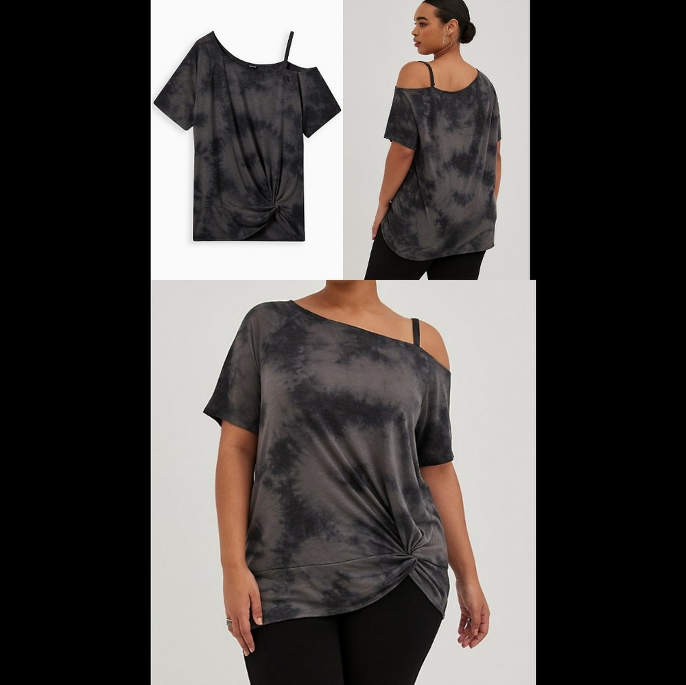 TORRID-NWT-OFF SHOULDER TEE - FEATHER SOFT SLUB BLACK WASH SIZE 5